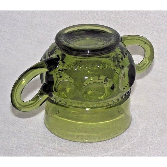 Kings Crown Green Indiana Glass Creamer Dish Thumbprint Butter Replacement Vtg - Picture 9 of 9
